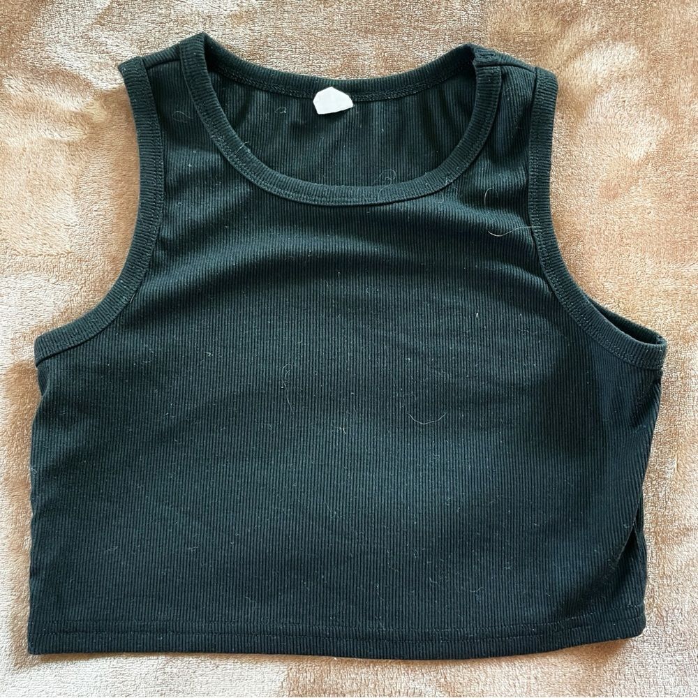 Girl’s Black Cropped Ribbed Tank Top Size 152/ 11-12y